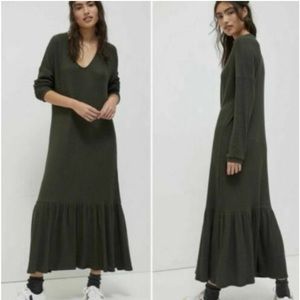 Anthropologie Saturday Sunday Flounced Maxi Dress Taylor Carbon Green Size S